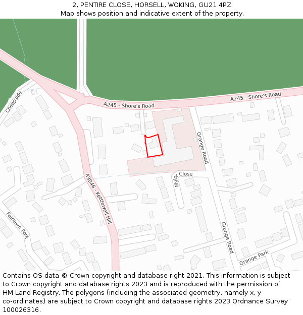2, PENTIRE CLOSE, HORSELL, WOKING, GU21 4PZ: Location map and indicative extent of plot