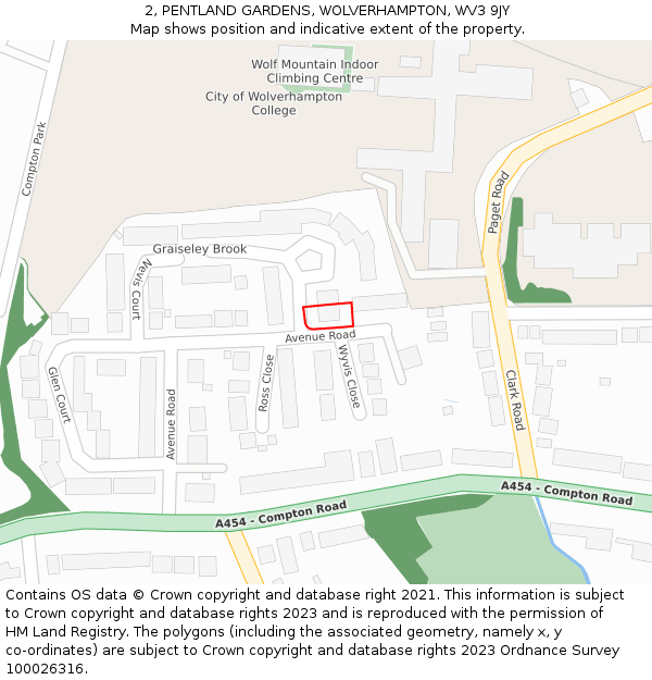 2, PENTLAND GARDENS, WOLVERHAMPTON, WV3 9JY: Location map and indicative extent of plot