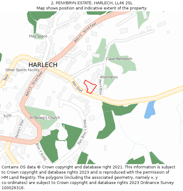2, PENYBRYN ESTATE, HARLECH, LL46 2SL: Location map and indicative extent of plot