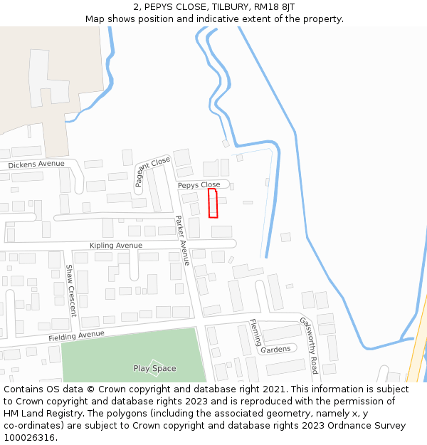 2, PEPYS CLOSE, TILBURY, RM18 8JT: Location map and indicative extent of plot