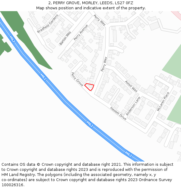 2, PERRY GROVE, MORLEY, LEEDS, LS27 0FZ: Location map and indicative extent of plot