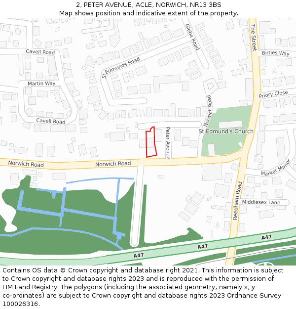 2, PETER AVENUE, ACLE, NORWICH, NR13 3BS: Location map and indicative extent of plot