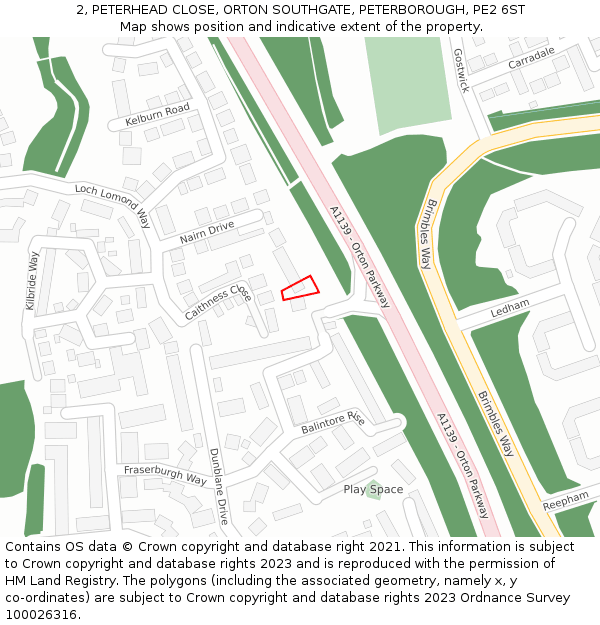 2, PETERHEAD CLOSE, ORTON SOUTHGATE, PETERBOROUGH, PE2 6ST: Location map and indicative extent of plot