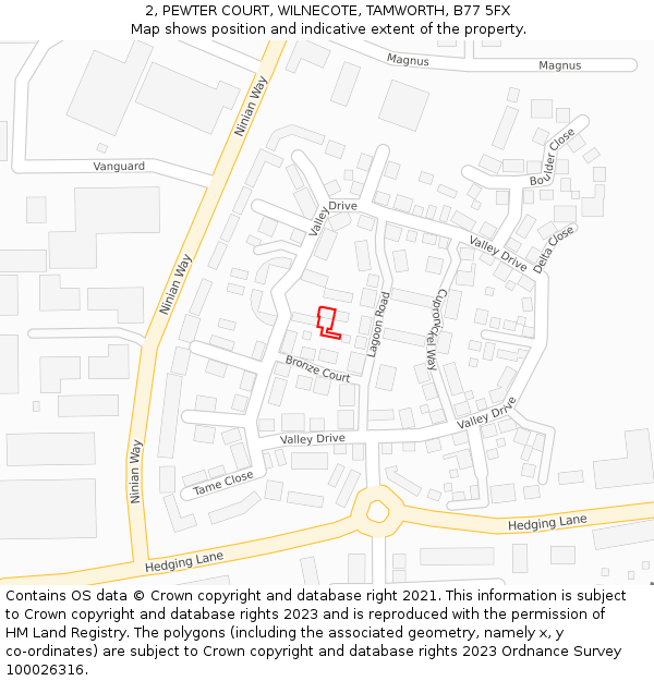 2, PEWTER COURT, WILNECOTE, TAMWORTH, B77 5FX: Location map and indicative extent of plot