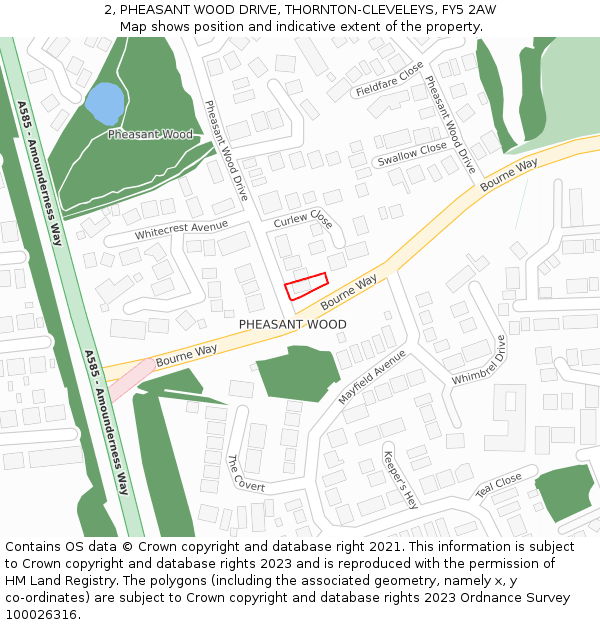 2, PHEASANT WOOD DRIVE, THORNTON-CLEVELEYS, FY5 2AW: Location map and indicative extent of plot