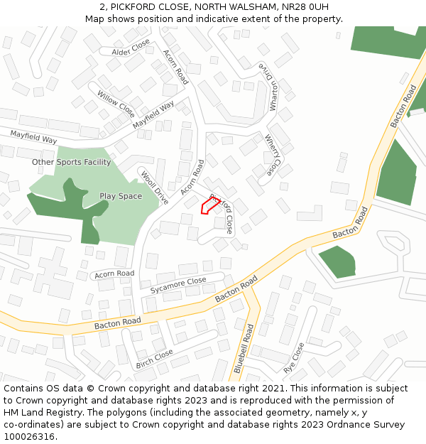 2, PICKFORD CLOSE, NORTH WALSHAM, NR28 0UH: Location map and indicative extent of plot