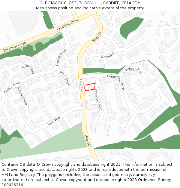 2, PICKWICK CLOSE, THORNHILL, CARDIFF, CF14 9DA: Location map and indicative extent of plot