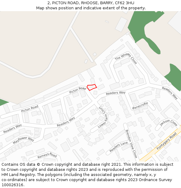2, PICTON ROAD, RHOOSE, BARRY, CF62 3HU: Location map and indicative extent of plot