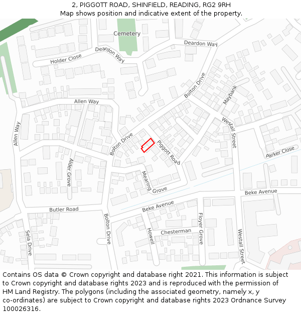 2, PIGGOTT ROAD, SHINFIELD, READING, RG2 9RH: Location map and indicative extent of plot