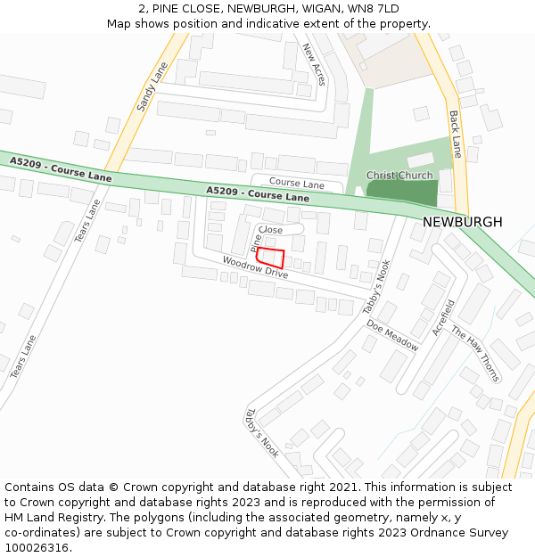 2, PINE CLOSE, NEWBURGH, WIGAN, WN8 7LD: Location map and indicative extent of plot