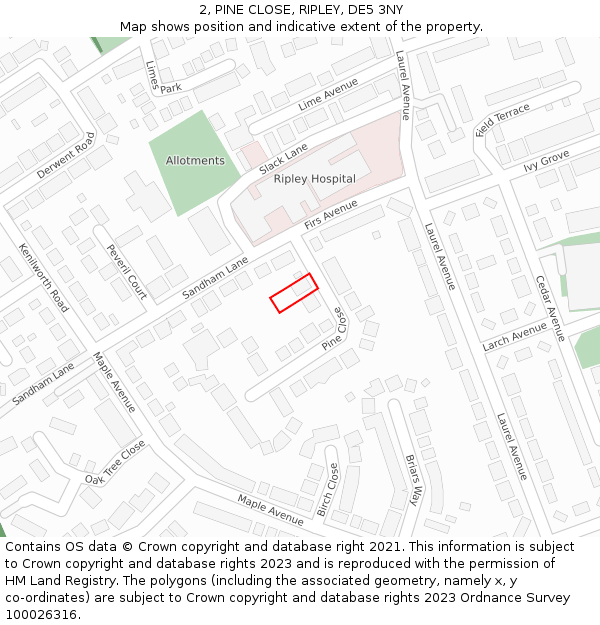 2, PINE CLOSE, RIPLEY, DE5 3NY: Location map and indicative extent of plot