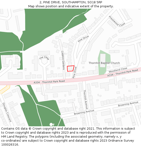 2, PINE DRIVE, SOUTHAMPTON, SO18 5RP: Location map and indicative extent of plot
