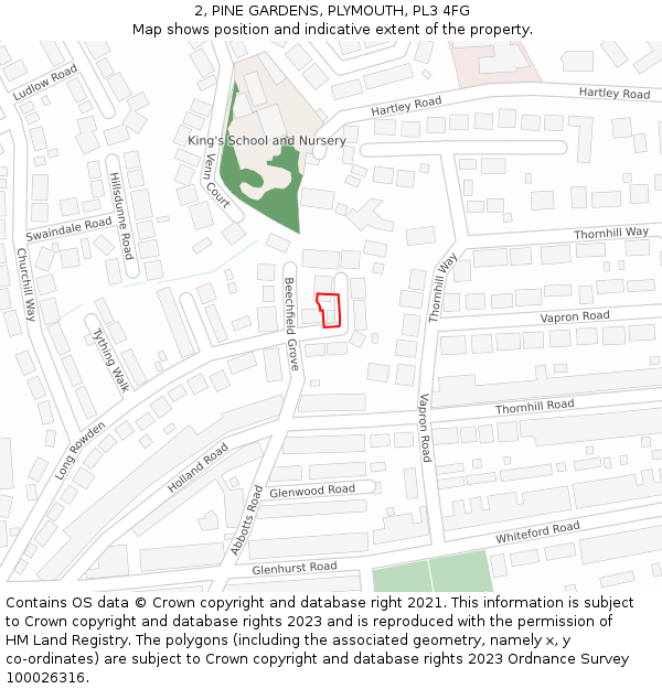 2, PINE GARDENS, PLYMOUTH, PL3 4FG: Location map and indicative extent of plot