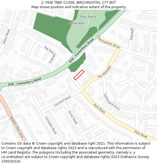 2, PINE TREE CLOSE, BIRCHINGTON, CT7 9DT: Location map and indicative extent of plot