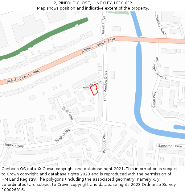 2, PINFOLD CLOSE, HINCKLEY, LE10 0FP: Location map and indicative extent of plot