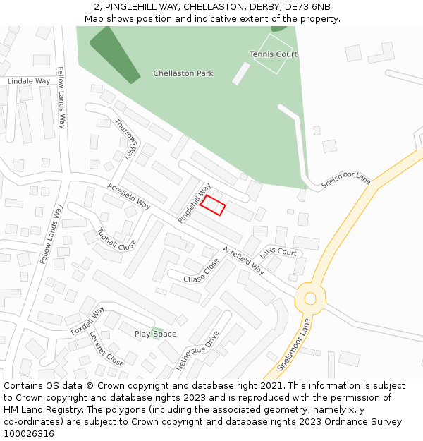 2, PINGLEHILL WAY, CHELLASTON, DERBY, DE73 6NB: Location map and indicative extent of plot