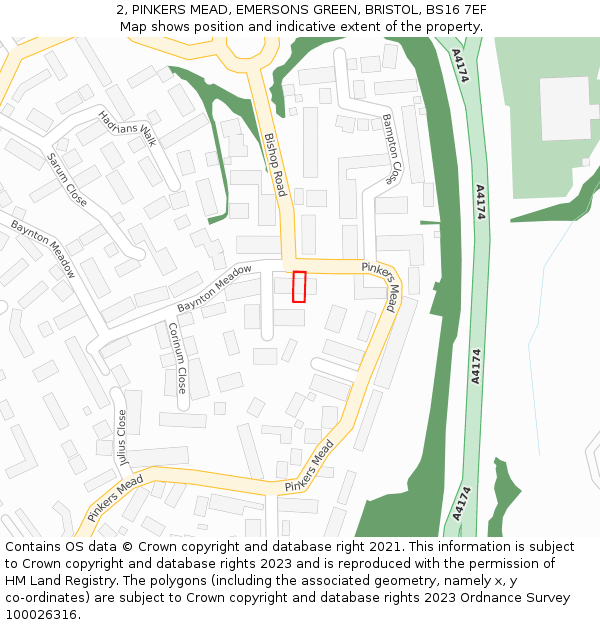 2, PINKERS MEAD, EMERSONS GREEN, BRISTOL, BS16 7EF: Location map and indicative extent of plot