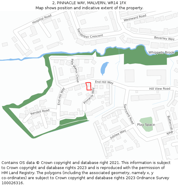 2, PINNACLE WAY, MALVERN, WR14 1FX: Location map and indicative extent of plot