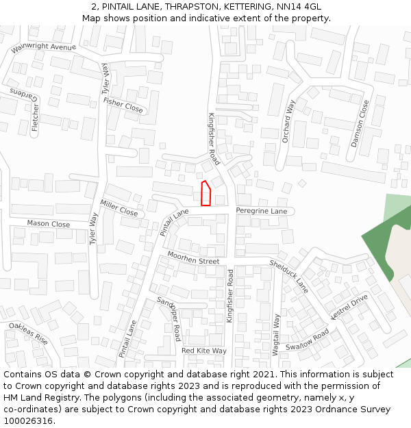 2, PINTAIL LANE, THRAPSTON, KETTERING, NN14 4GL: Location map and indicative extent of plot