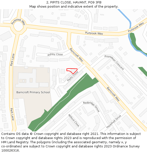 2, PIPITS CLOSE, HAVANT, PO9 3FB: Location map and indicative extent of plot