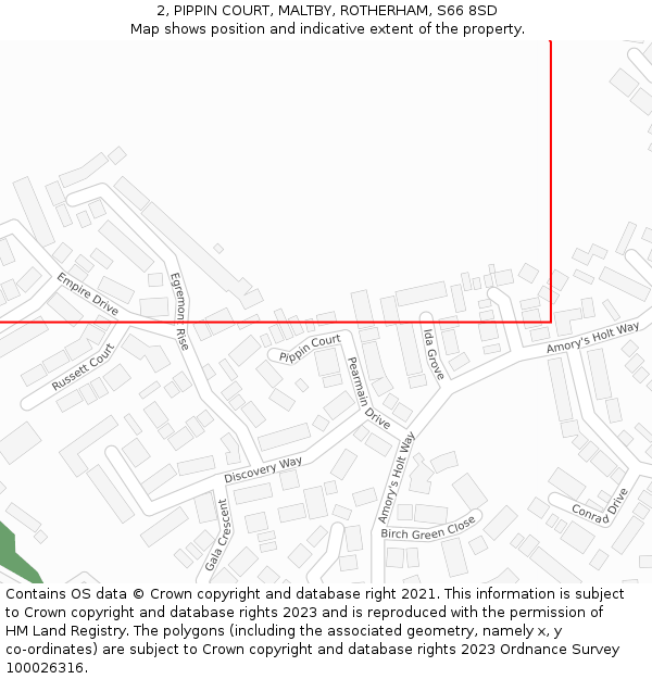 2, PIPPIN COURT, MALTBY, ROTHERHAM, S66 8SD: Location map and indicative extent of plot