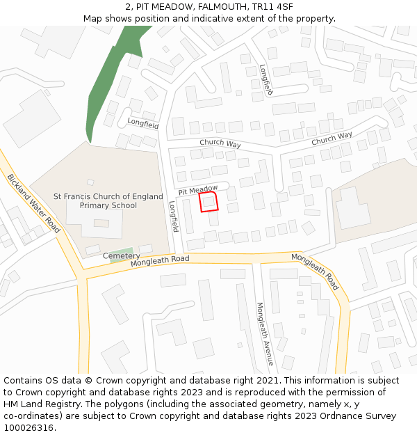 2, PIT MEADOW, FALMOUTH, TR11 4SF: Location map and indicative extent of plot