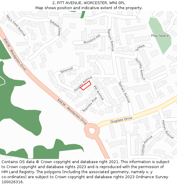 2, PITT AVENUE, WORCESTER, WR4 0PL: Location map and indicative extent of plot