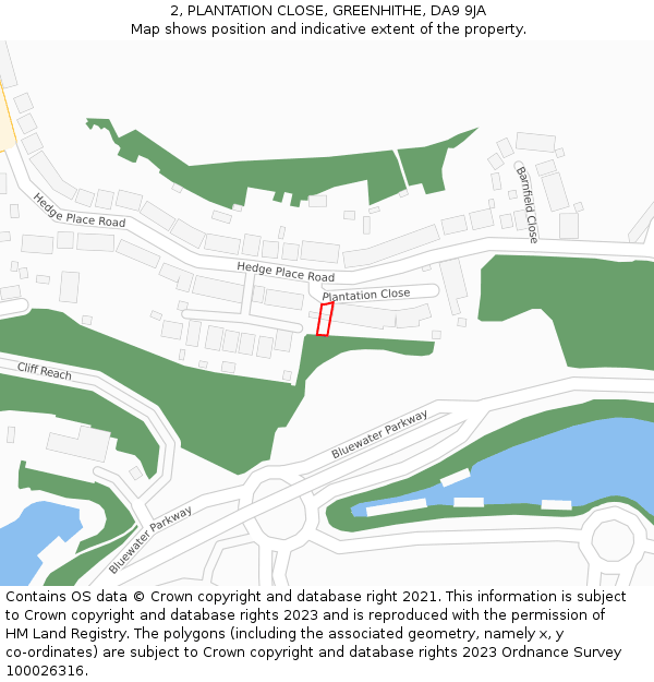 2, PLANTATION CLOSE, GREENHITHE, DA9 9JA: Location map and indicative extent of plot