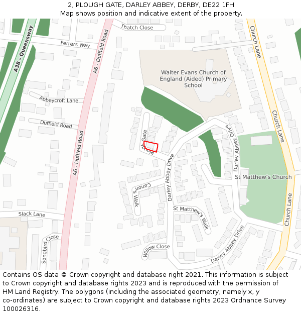 2, PLOUGH GATE, DARLEY ABBEY, DERBY, DE22 1FH: Location map and indicative extent of plot