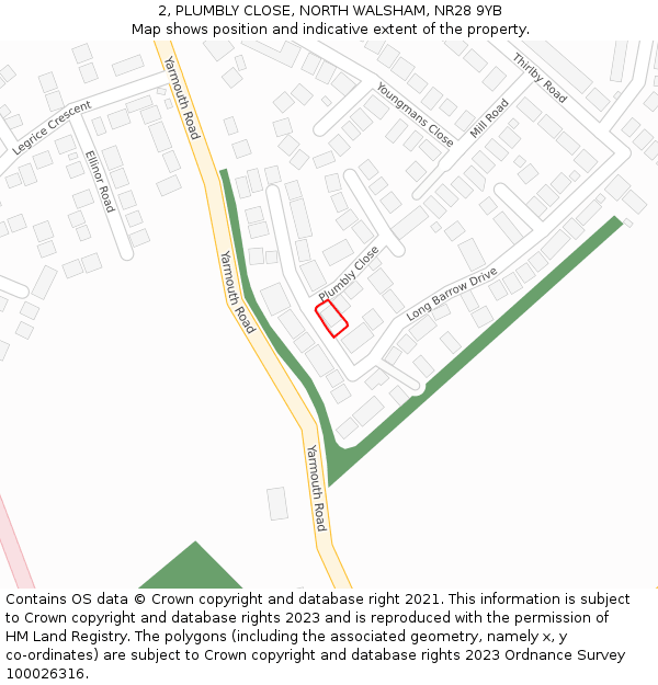 2, PLUMBLY CLOSE, NORTH WALSHAM, NR28 9YB: Location map and indicative extent of plot