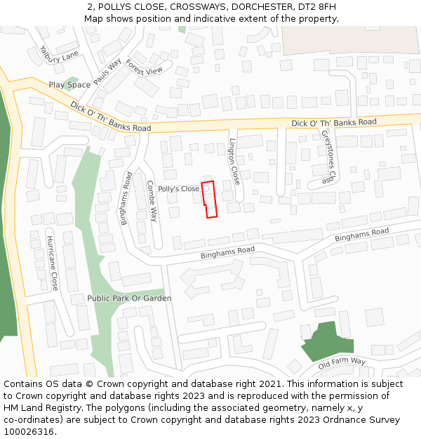 2, POLLYS CLOSE, CROSSWAYS, DORCHESTER, DT2 8FH: Location map and indicative extent of plot