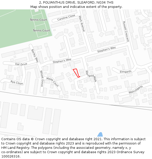 2, POLYANTHUS DRIVE, SLEAFORD, NG34 7HS: Location map and indicative extent of plot