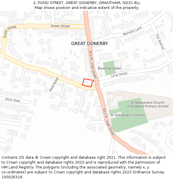 2, POND STREET, GREAT GONERBY, GRANTHAM, NG31 8LL: Location map and indicative extent of plot