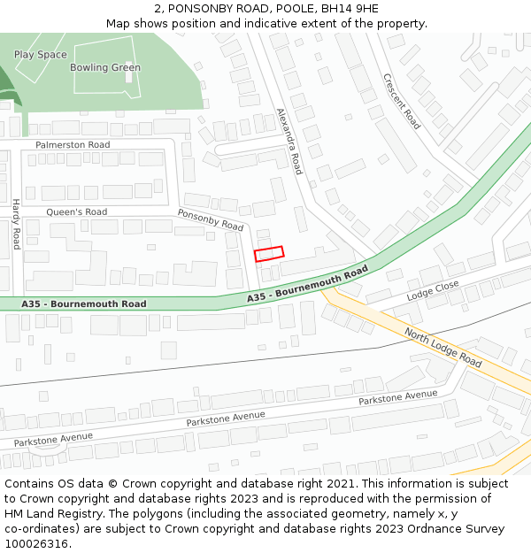 2, PONSONBY ROAD, POOLE, BH14 9HE: Location map and indicative extent of plot