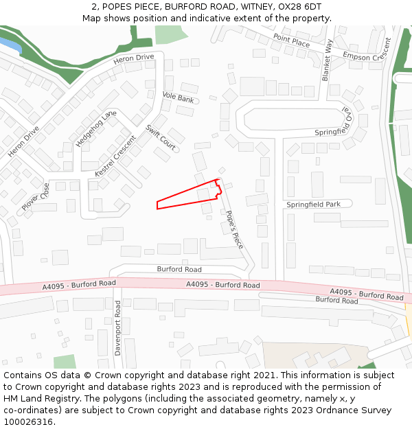 2, POPES PIECE, BURFORD ROAD, WITNEY, OX28 6DT: Location map and indicative extent of plot