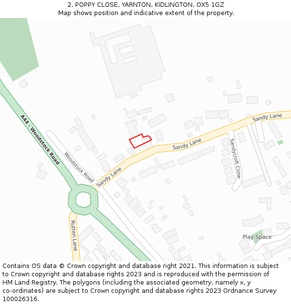 2, POPPY CLOSE, YARNTON, KIDLINGTON, OX5 1GZ: Location map and indicative extent of plot