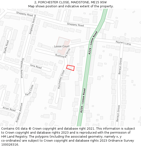2, PORCHESTER CLOSE, MAIDSTONE, ME15 9SW: Location map and indicative extent of plot