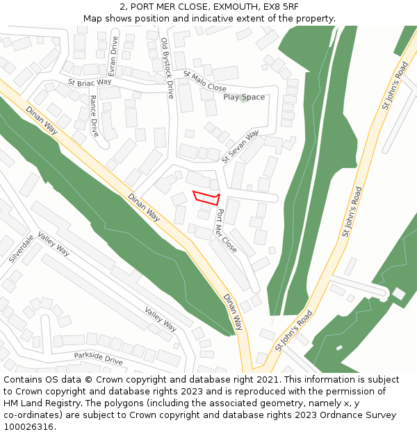 2, PORT MER CLOSE, EXMOUTH, EX8 5RF: Location map and indicative extent of plot