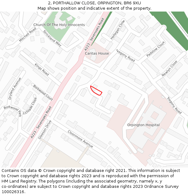 2, PORTHALLOW CLOSE, ORPINGTON, BR6 9XU: Location map and indicative extent of plot