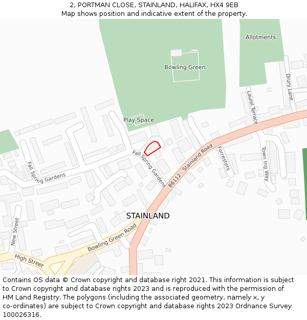 2, PORTMAN CLOSE, STAINLAND, HALIFAX, HX4 9EB: Location map and indicative extent of plot
