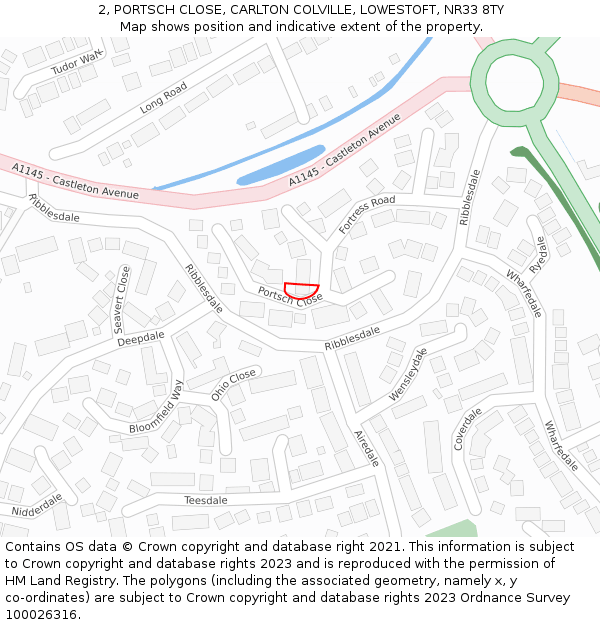 2, PORTSCH CLOSE, CARLTON COLVILLE, LOWESTOFT, NR33 8TY: Location map and indicative extent of plot