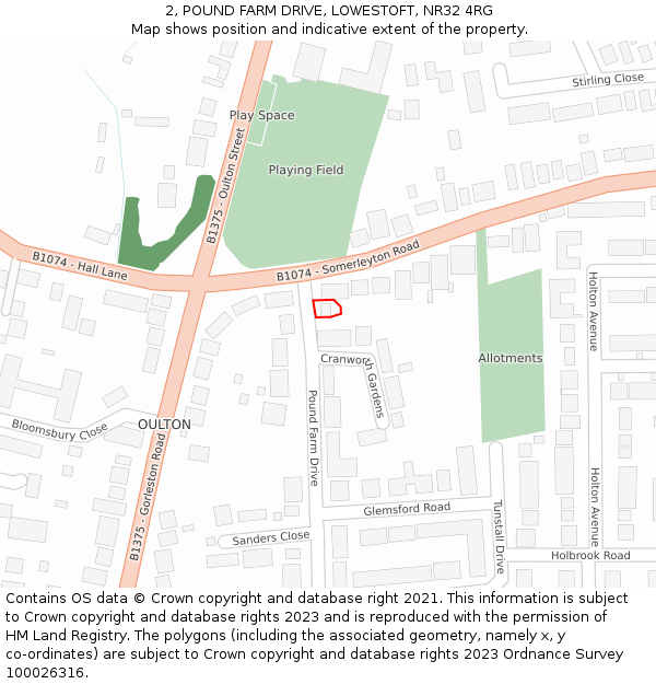 2, POUND FARM DRIVE, LOWESTOFT, NR32 4RG: Location map and indicative extent of plot