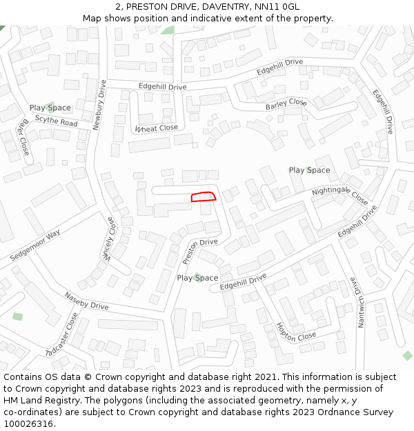 2, PRESTON DRIVE, DAVENTRY, NN11 0GL: Location map and indicative extent of plot