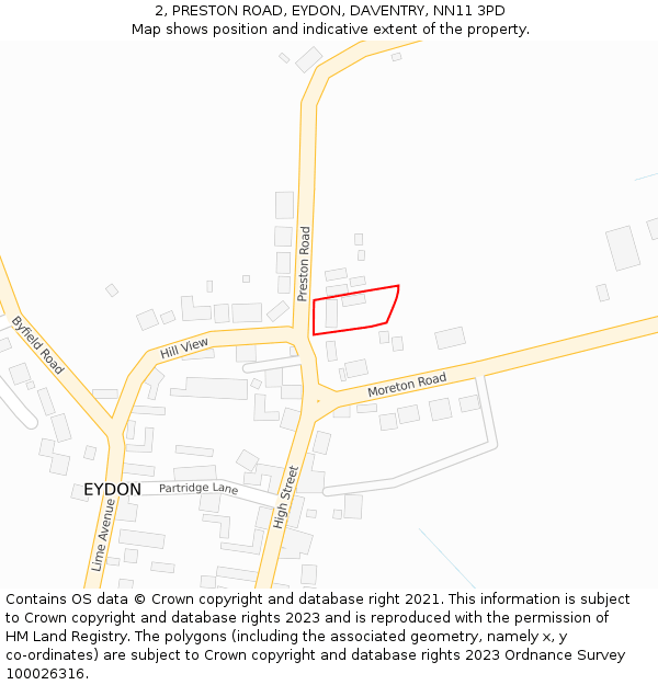 2, PRESTON ROAD, EYDON, DAVENTRY, NN11 3PD: Location map and indicative extent of plot
