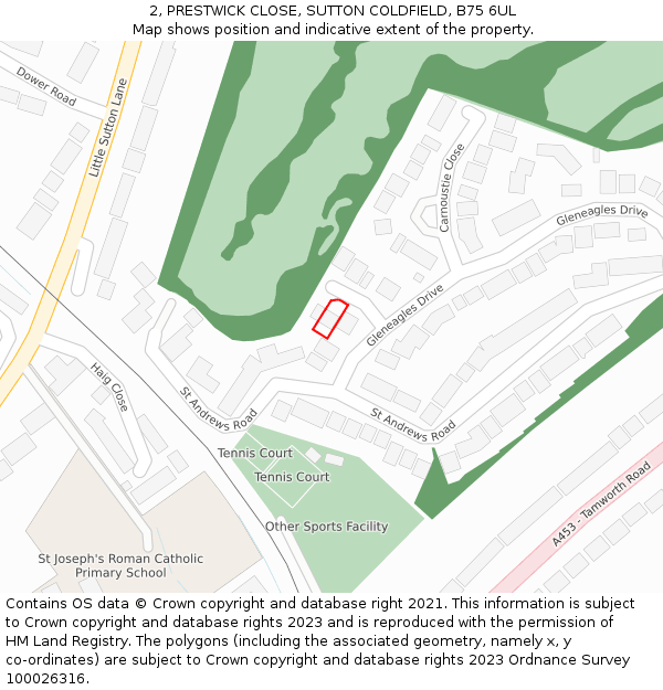 2, PRESTWICK CLOSE, SUTTON COLDFIELD, B75 6UL: Location map and indicative extent of plot