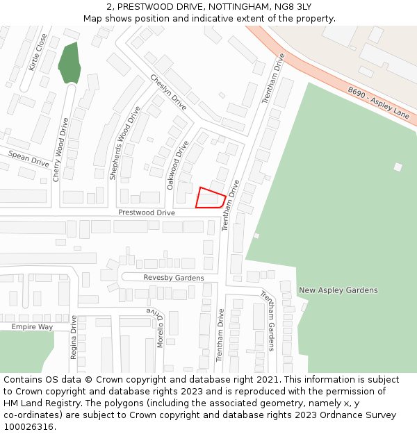 2, PRESTWOOD DRIVE, NOTTINGHAM, NG8 3LY: Location map and indicative extent of plot
