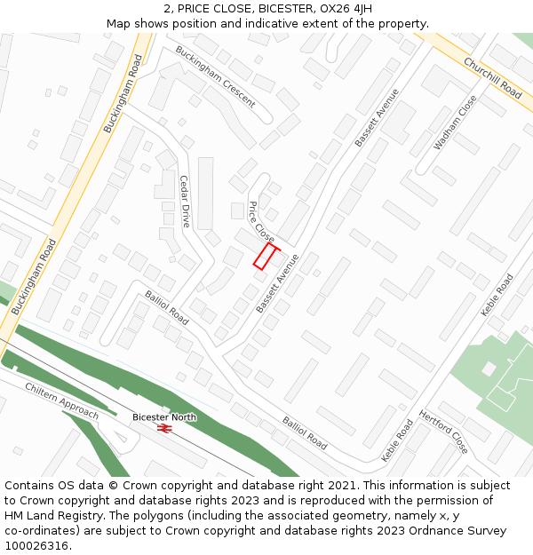 2, PRICE CLOSE, BICESTER, OX26 4JH: Location map and indicative extent of plot