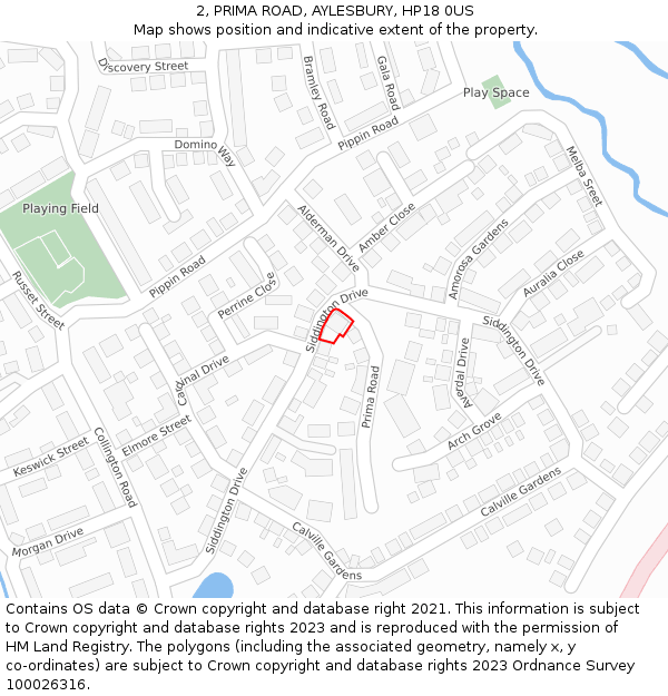2, PRIMA ROAD, AYLESBURY, HP18 0US: Location map and indicative extent of plot