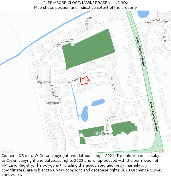 2, PRIMROSE CLOSE, MARKET RASEN, LN8 3QX: Location map and indicative extent of plot