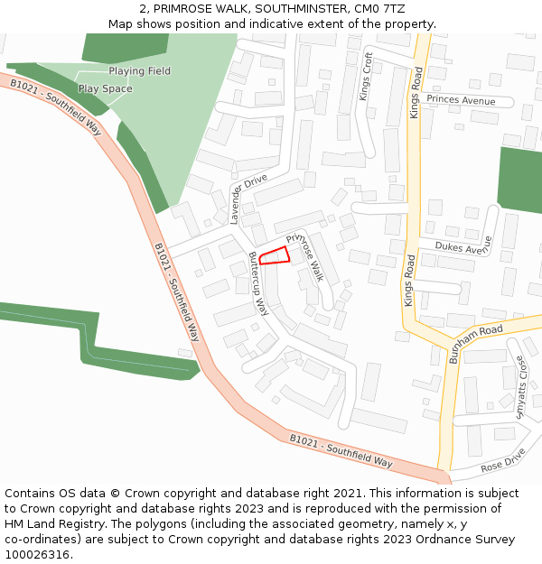 2, PRIMROSE WALK, SOUTHMINSTER, CM0 7TZ: Location map and indicative extent of plot